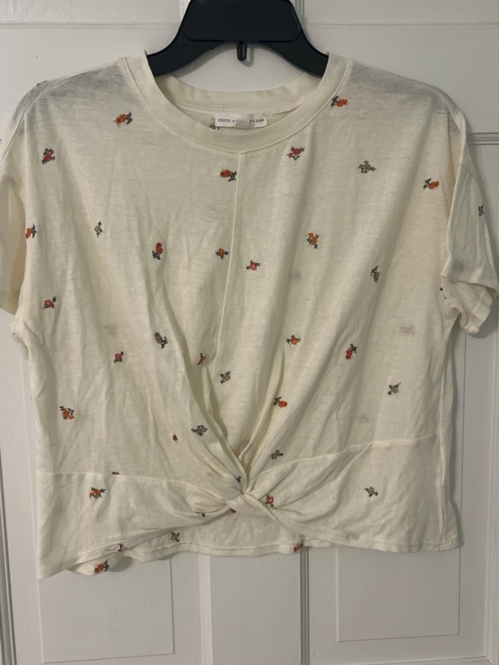 Ivory Floral Knot Front Crop Tee